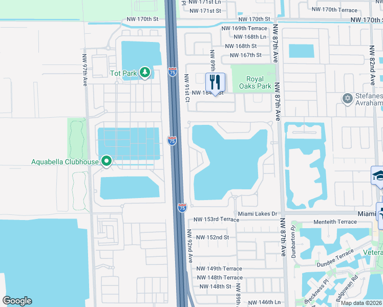 map of restaurants, bars, coffee shops, grocery stores, and more near 15922 Northwest 91st Court in Miami Lakes