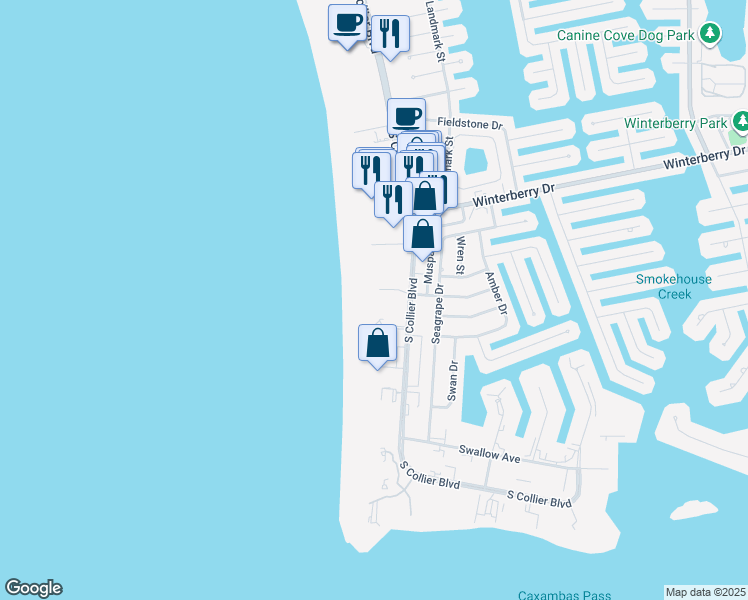 map of restaurants, bars, coffee shops, grocery stores, and more near 720 South Collier Boulevard in Marco Island