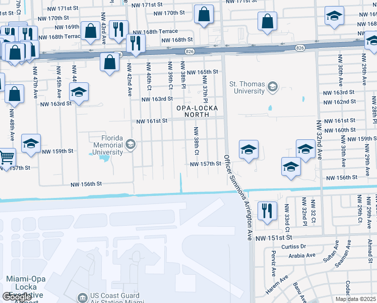 map of restaurants, bars, coffee shops, grocery stores, and more near 15821 Northwest 38th Place in Opa-locka