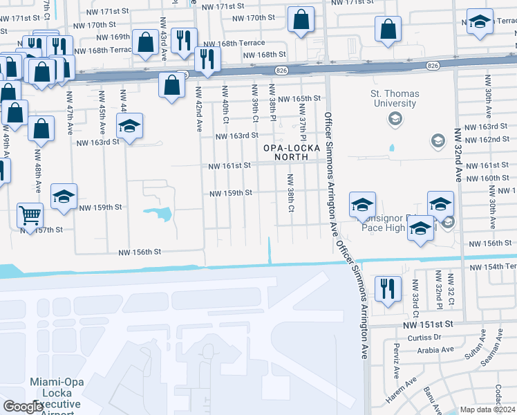 map of restaurants, bars, coffee shops, grocery stores, and more near 15820 Northwest 39th Court in Opa-locka