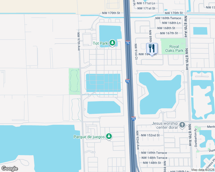 map of restaurants, bars, coffee shops, grocery stores, and more near 3396 West 105th Terrace in Hialeah