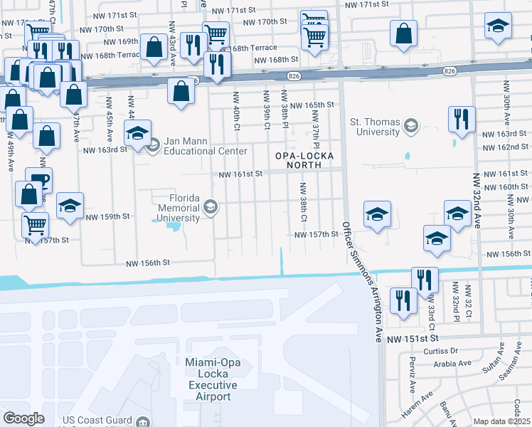map of restaurants, bars, coffee shops, grocery stores, and more near 15820 Northwest 39th Court in Opa-locka