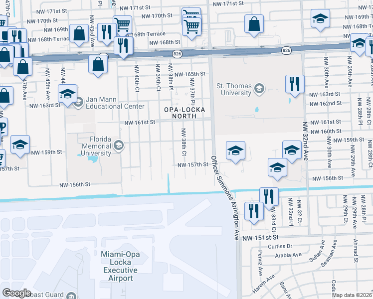 map of restaurants, bars, coffee shops, grocery stores, and more near 15832 Northwest 37th Place in Miami Gardens