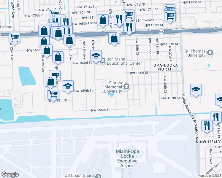 map of restaurants, bars, coffee shops, grocery stores, and more near 15800 Northwest 42nd Avenue in Miami Gardens