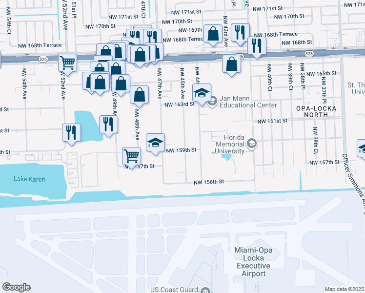 map of restaurants, bars, coffee shops, grocery stores, and more near 15911 Northwest 45th Avenue in Opa-locka