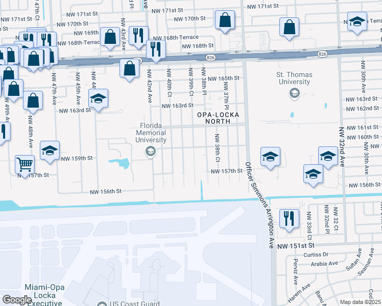 map of restaurants, bars, coffee shops, grocery stores, and more near 15820 Northwest 39th Court in Opa-locka