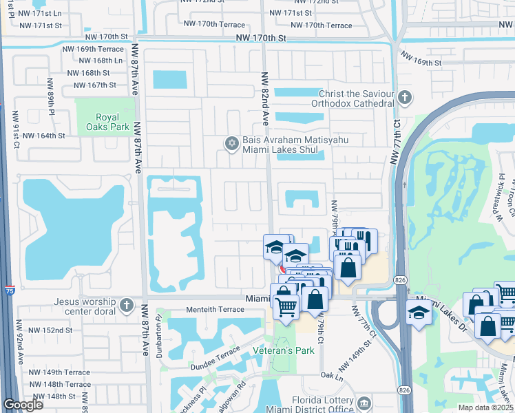 map of restaurants, bars, coffee shops, grocery stores, and more near 15944 Northwest 82nd Court in Hialeah