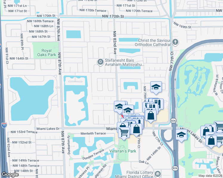 map of restaurants, bars, coffee shops, grocery stores, and more near 15944 Northwest 82nd Court in Hialeah