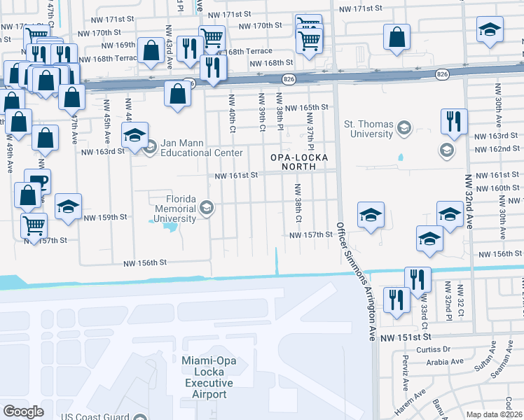 map of restaurants, bars, coffee shops, grocery stores, and more near 15820 Northwest 39th Court in Opa-locka
