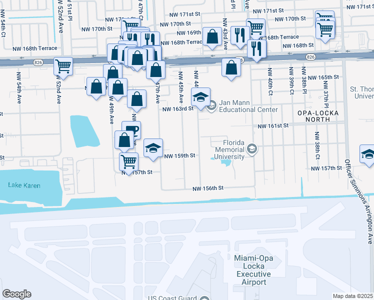 map of restaurants, bars, coffee shops, grocery stores, and more near 15911 Northwest 45th Avenue in Opa-locka