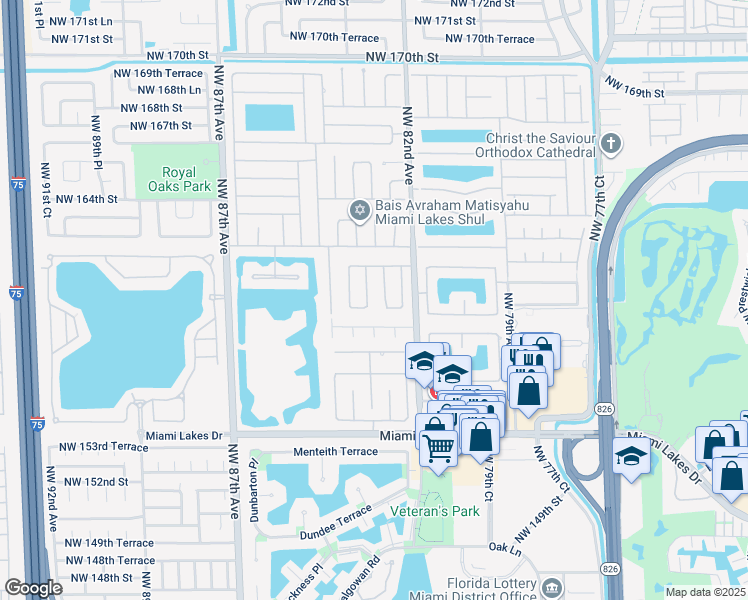 map of restaurants, bars, coffee shops, grocery stores, and more near 15940 Northwest 83rd Avenue in Miami Lakes
