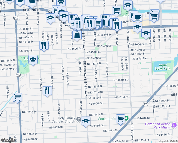 map of restaurants, bars, coffee shops, grocery stores, and more near 1244 Northeast 156th Street in North Miami Beach