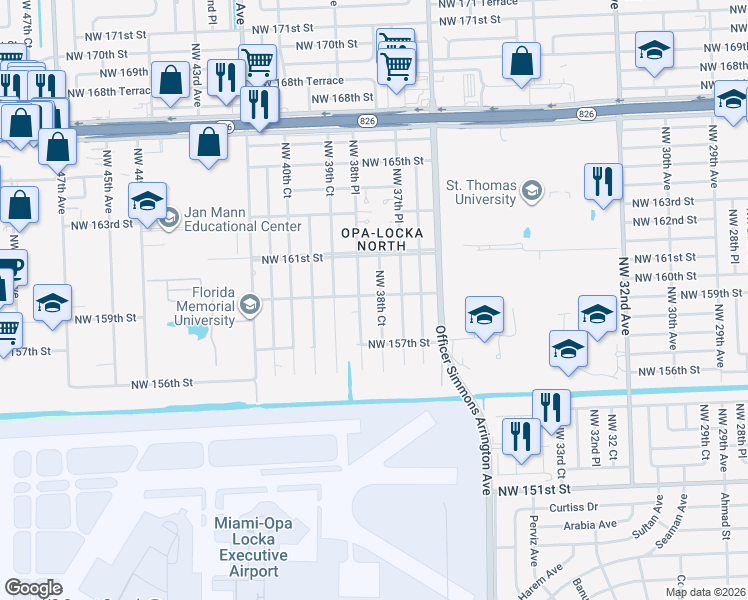 map of restaurants, bars, coffee shops, grocery stores, and more near 15821 Northwest 38th Place in Opa-locka
