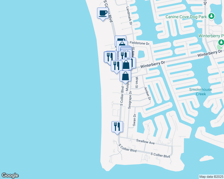 map of restaurants, bars, coffee shops, grocery stores, and more near 720 South Collier Boulevard in Marco Island