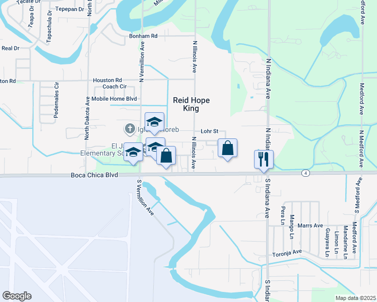 map of restaurants, bars, coffee shops, grocery stores, and more near 7201 Beachway Avenue in Brownsville