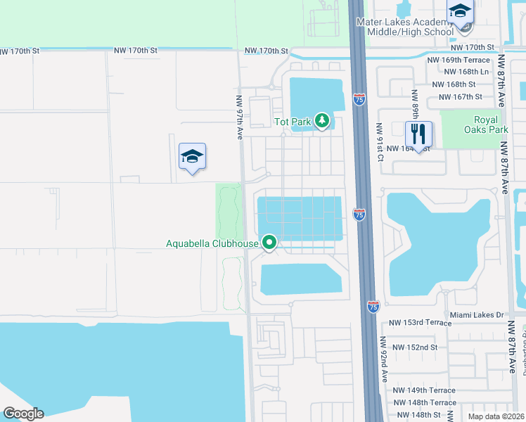 map of restaurants, bars, coffee shops, grocery stores, and more near 10550 West 35th Way in Hialeah