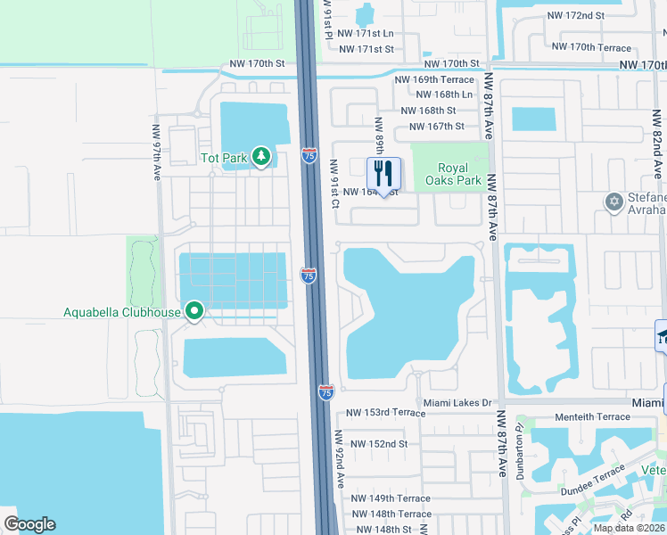 map of restaurants, bars, coffee shops, grocery stores, and more near 15922 Northwest 91st Court in Miami Lakes