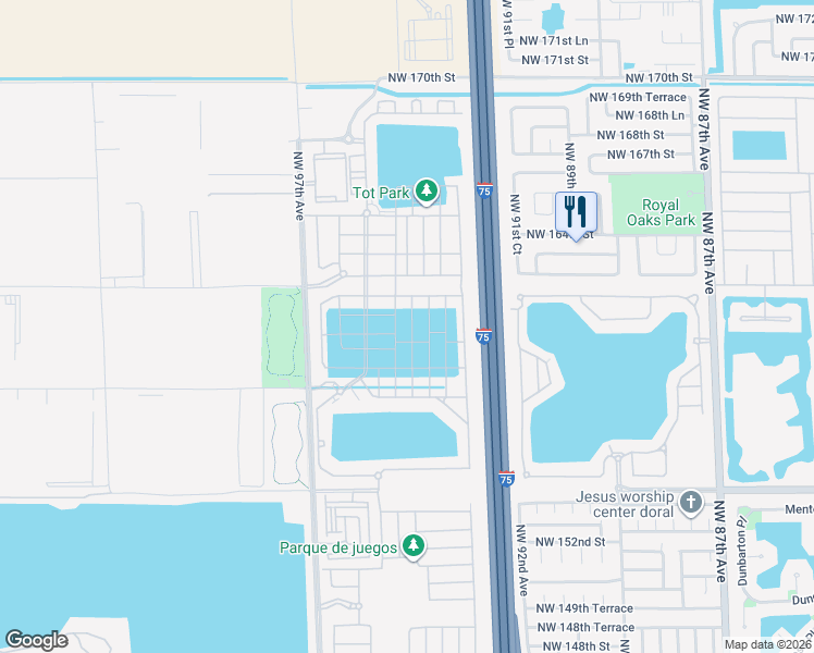 map of restaurants, bars, coffee shops, grocery stores, and more near 3396 West 105th Terrace in Hialeah