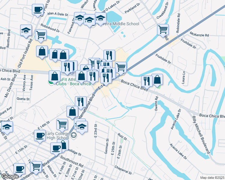 map of restaurants, bars, coffee shops, grocery stores, and more near 4444 East 14th Street in Brownsville