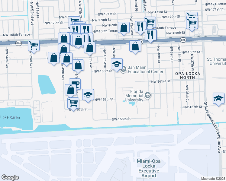 map of restaurants, bars, coffee shops, grocery stores, and more near 15911 Northwest 45th Avenue in Opa-locka