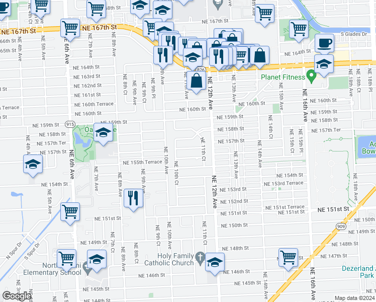 map of restaurants, bars, coffee shops, grocery stores, and more near 1088 Northeast 156th Street in North Miami Beach