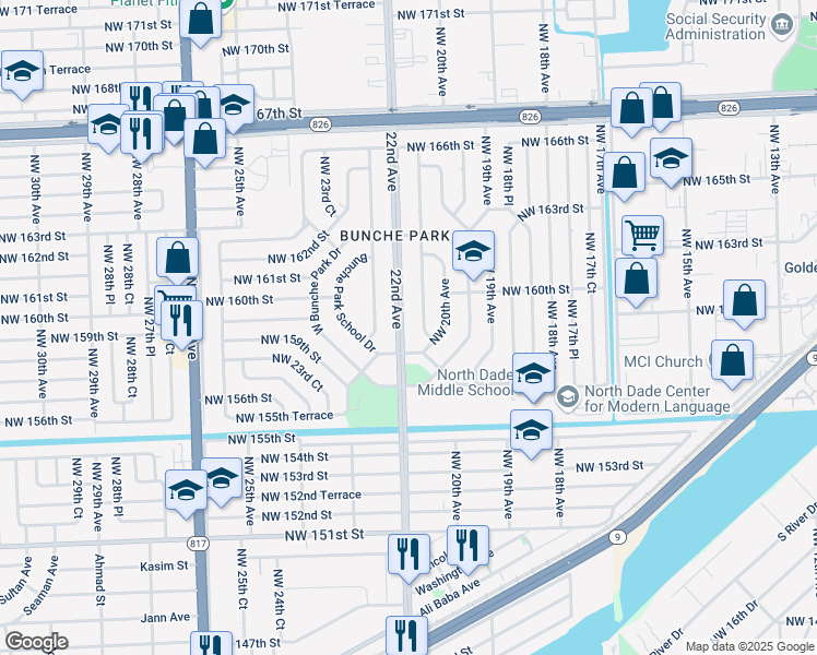 map of restaurants, bars, coffee shops, grocery stores, and more near 15901 Northwest 22nd Avenue in Opa-locka