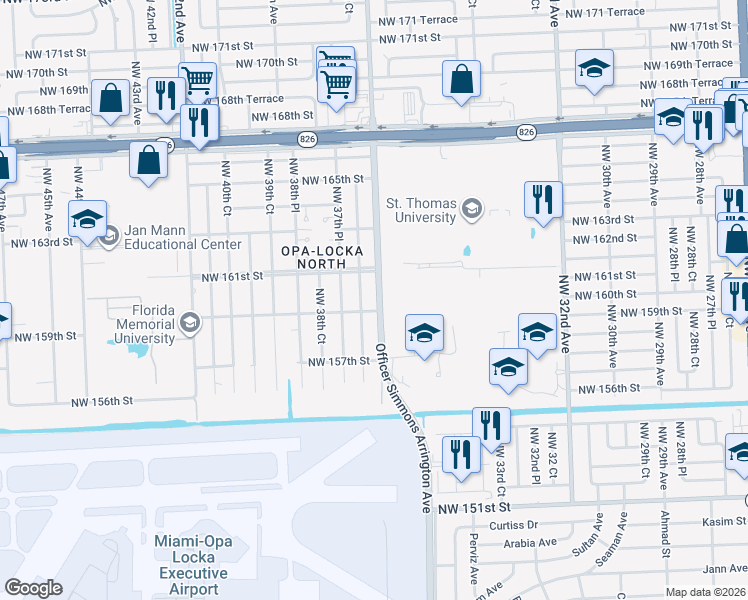 map of restaurants, bars, coffee shops, grocery stores, and more near 15942 Northwest 37th Avenue in Opa-locka