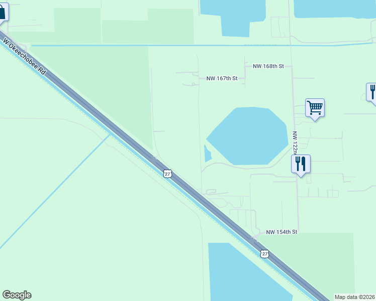 map of restaurants, bars, coffee shops, grocery stores, and more near 16120 Northwest 127th Avenue in Hialeah