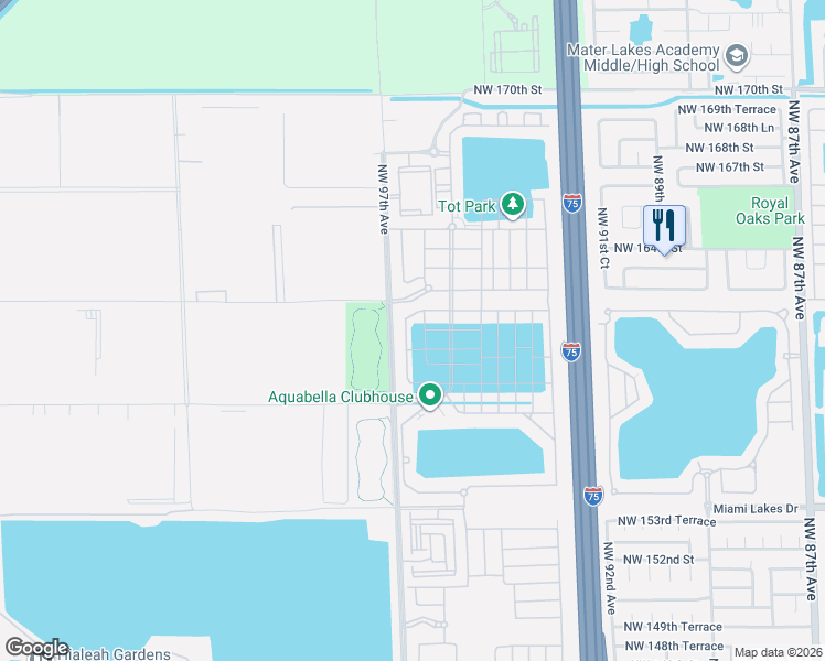 map of restaurants, bars, coffee shops, grocery stores, and more near 3571 West 106th Terrace in Hialeah
