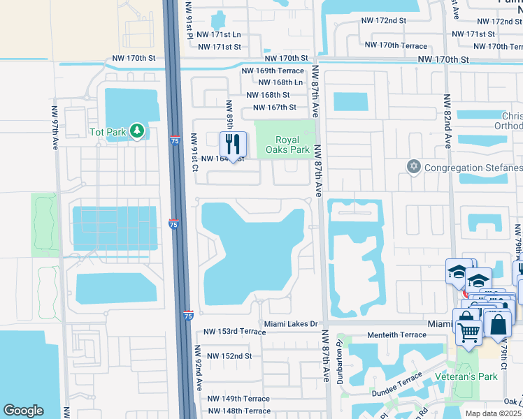 map of restaurants, bars, coffee shops, grocery stores, and more near 8868 Northwest 161st Terrace in Miami Lakes