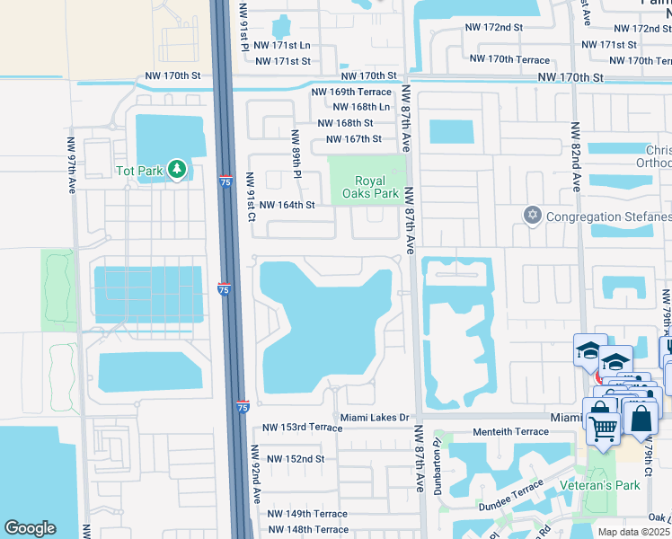 map of restaurants, bars, coffee shops, grocery stores, and more near 8868 Northwest 161st Terrace in Miami Lakes