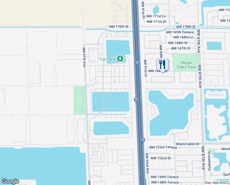 map of restaurants, bars, coffee shops, grocery stores, and more near 3447 West 106th Terrace in Hialeah