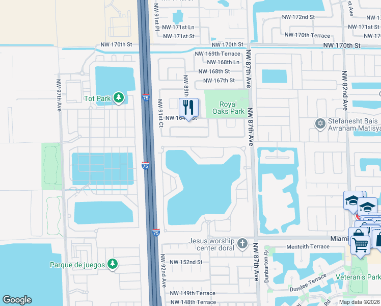 map of restaurants, bars, coffee shops, grocery stores, and more near 8940 Northwest 161st Terrace in Miami Lakes