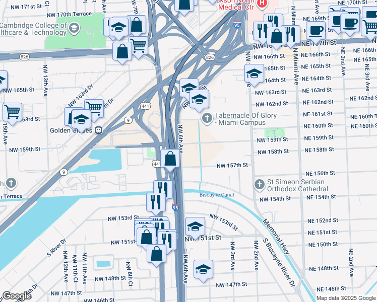 map of restaurants, bars, coffee shops, grocery stores, and more near in Golden Glades