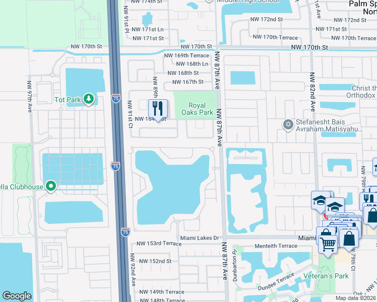 map of restaurants, bars, coffee shops, grocery stores, and more near 8868 Northwest 161st Terrace in Miami Lakes