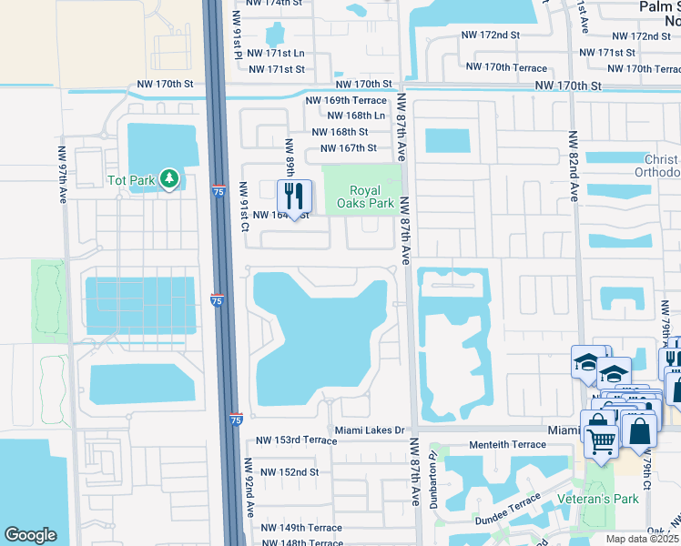 map of restaurants, bars, coffee shops, grocery stores, and more near 8868 Northwest 161st Terrace in Miami Lakes