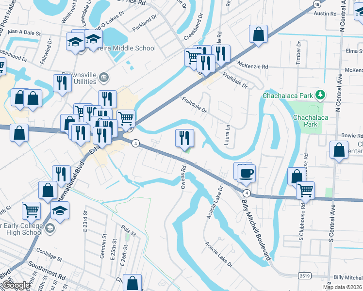 map of restaurants, bars, coffee shops, grocery stores, and more near 50 Galonsky Street in Brownsville