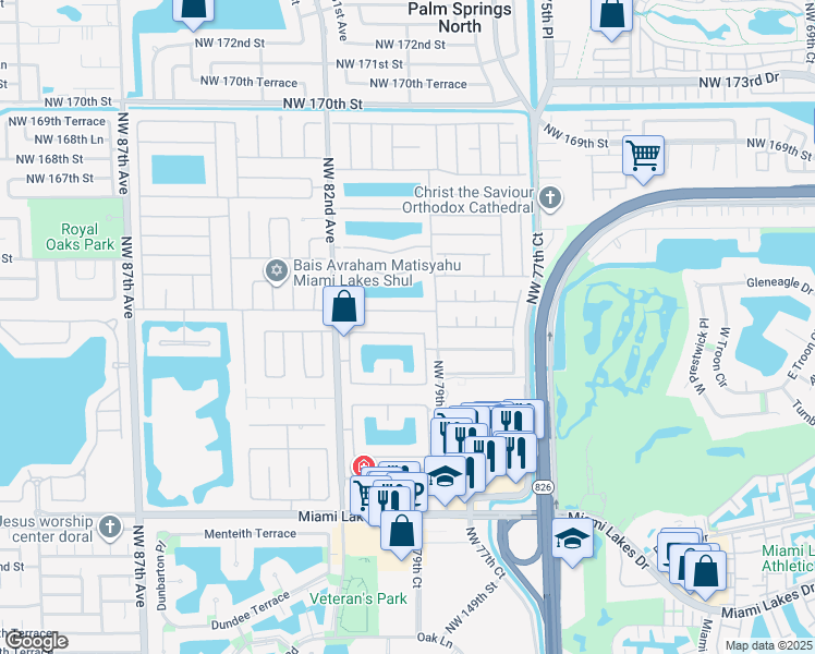 map of restaurants, bars, coffee shops, grocery stores, and more near 7983 Northwest 161st Terrace in Hialeah