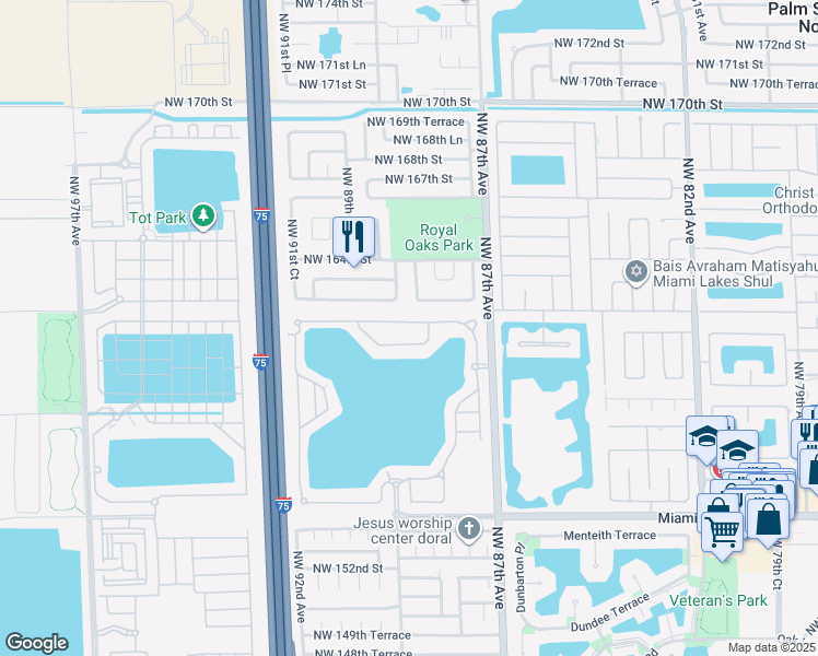 map of restaurants, bars, coffee shops, grocery stores, and more near 8868 Northwest 161st Terrace in Miami Lakes