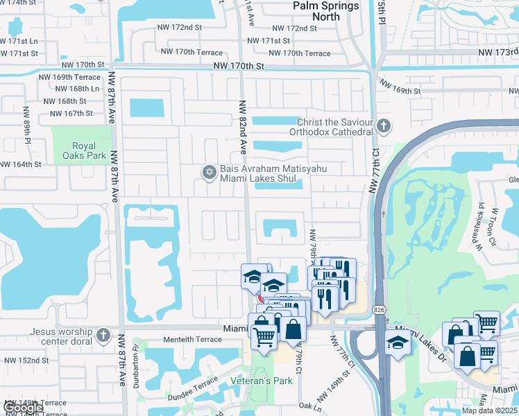 map of restaurants, bars, coffee shops, grocery stores, and more near 8123 Northwest 161st Terrace in Hialeah