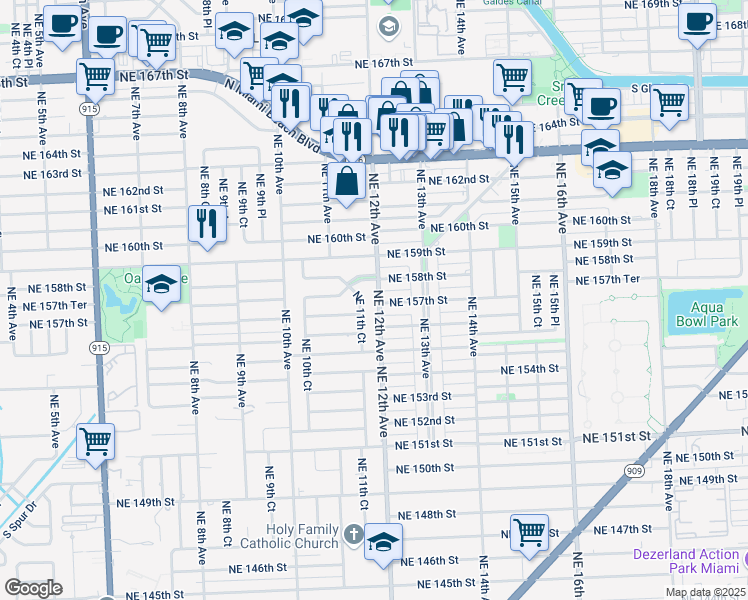 map of restaurants, bars, coffee shops, grocery stores, and more near 15705 Northeast 11th Court in North Miami Beach