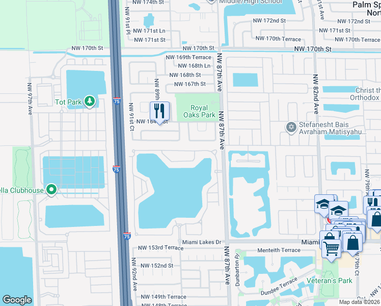 map of restaurants, bars, coffee shops, grocery stores, and more near 8868 Northwest 161st Terrace in Miami Lakes
