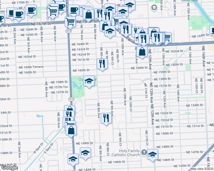 map of restaurants, bars, coffee shops, grocery stores, and more near 871 Northeast 157th Terrace in North Miami Beach