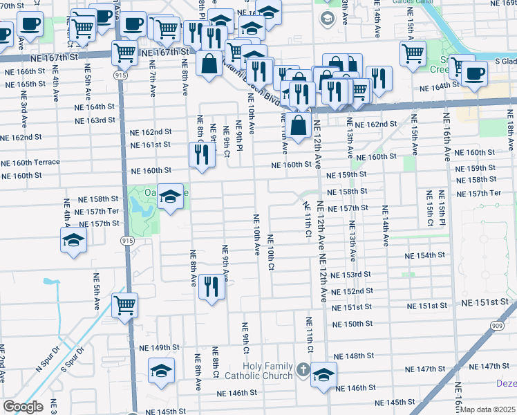 map of restaurants, bars, coffee shops, grocery stores, and more near 15725 Northeast 10th Avenue in North Miami Beach