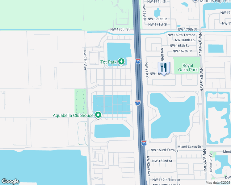 map of restaurants, bars, coffee shops, grocery stores, and more near 3447 West 106th Terrace in Hialeah