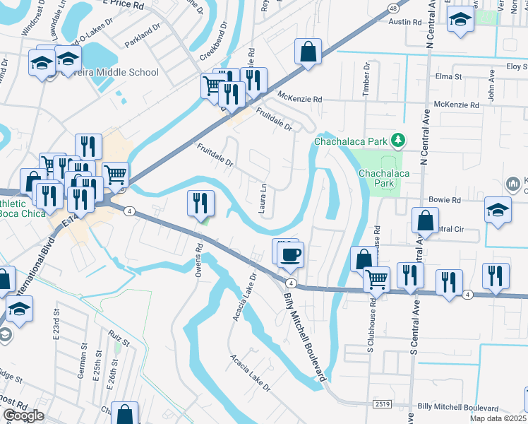map of restaurants, bars, coffee shops, grocery stores, and more near 95 Laura Lane in Brownsville