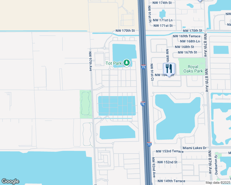 map of restaurants, bars, coffee shops, grocery stores, and more near 3447 West 106th Terrace in Hialeah