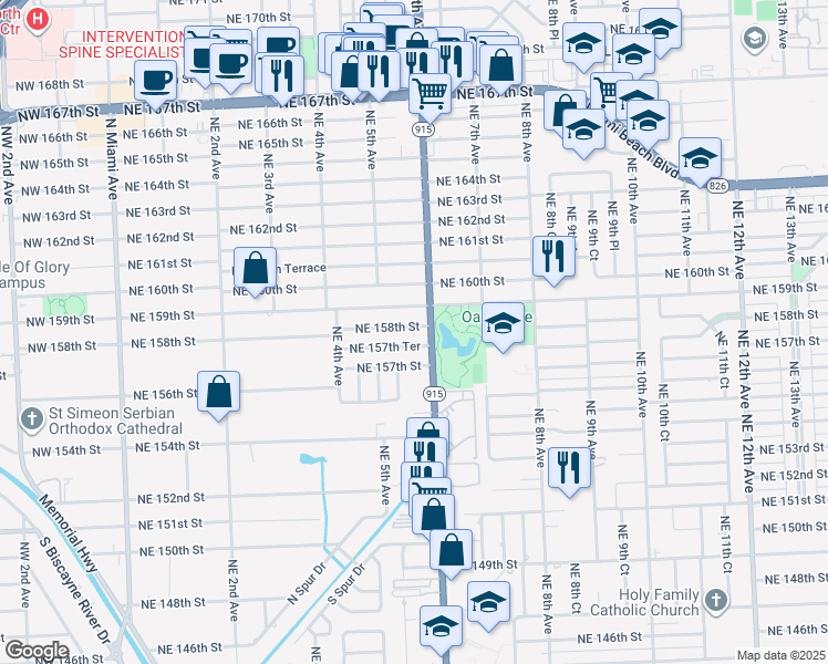 map of restaurants, bars, coffee shops, grocery stores, and more near 560 Northeast 158th Street in Miami