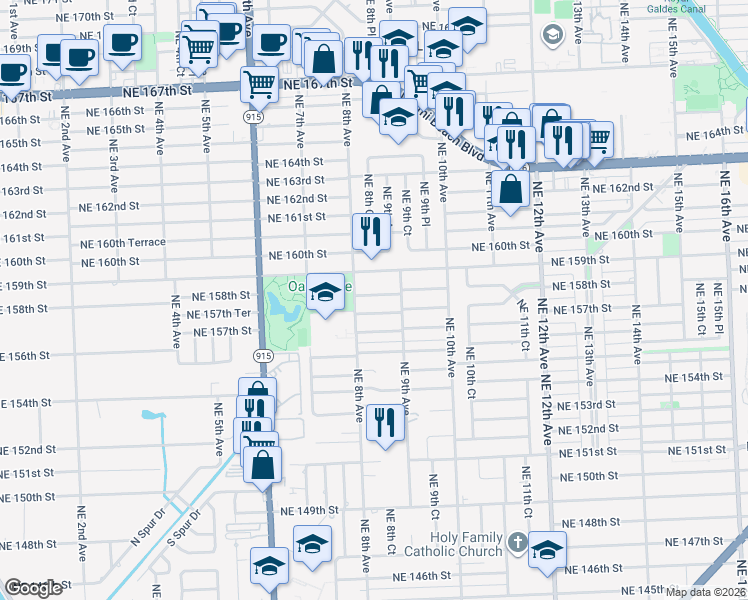 map of restaurants, bars, coffee shops, grocery stores, and more near 871 Northeast 157th Terrace in North Miami Beach