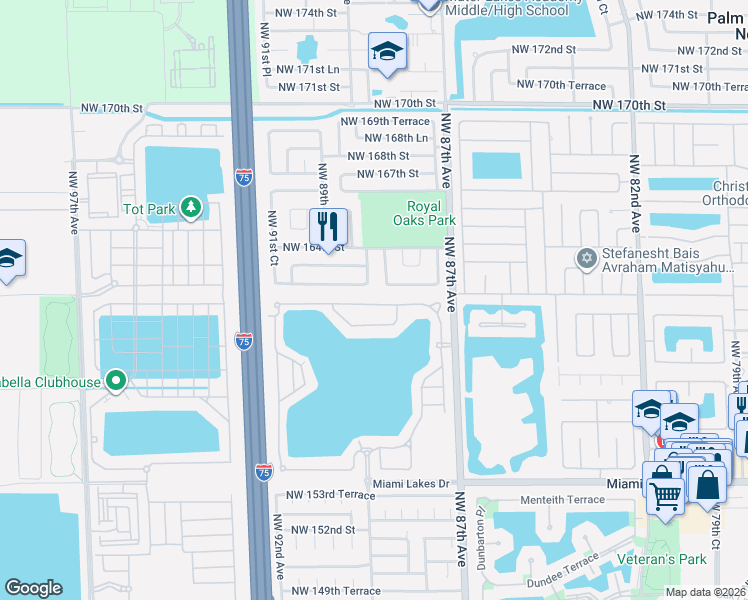 map of restaurants, bars, coffee shops, grocery stores, and more near 8868 Northwest 161st Terrace in Miami Lakes